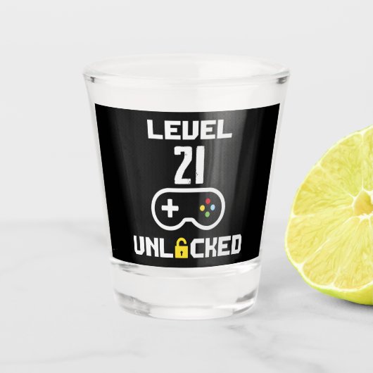 21e Verjaardag Niveau 21 Ontgrendelde Gamer Verjaa Shot Glas (Voorkant)