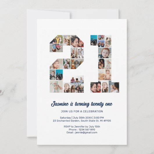 21e verjaardag nummer 21 aangepaste fotocollage kaart (Voorkant)