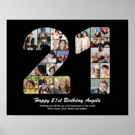 21e verjaardag nummer 21 Photo Collage Gift Poster (Voorkant)