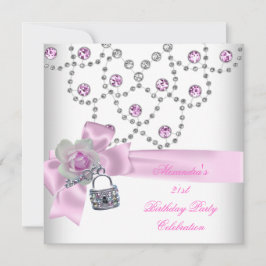 21e verjaardag Overlay Roze Jewel Key Lock Kaart