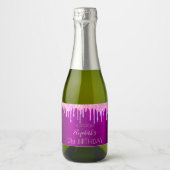 21e verjaardag paarse roze glitter druppels sparkling wijnetiket (Voorkant)