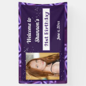 21e Verjaardag Paarse Satin Custom Banner (Verticaal)