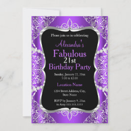 21e verjaardag Paarse Silver Black Uitnodiging