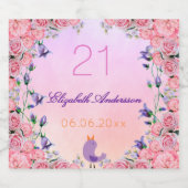 21e verjaardag partij bloedige roze violetfloralen sparkling wijnetiket (Enkel label)