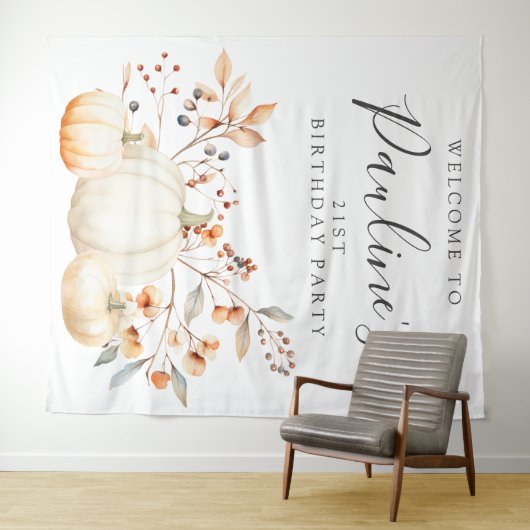 21e Verjaardag Party Herfst Pompoen Bladeren Wandkleed (In Situ (horizontaal))