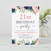 21e Verjaardag Party Navy Blauw Blauw Blauw Roze B Kaart (Staand voorkant)