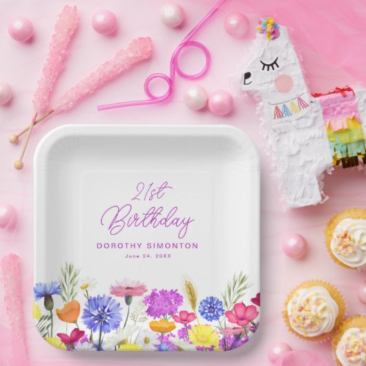21e Verjaardag Party Paarse Wildflower Custom Papieren Bordje (Feest)