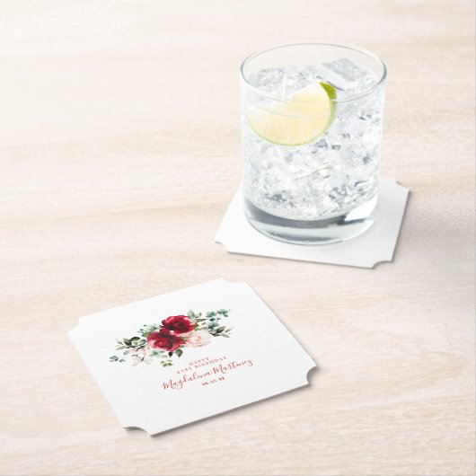 21e Verjaardag Party Red Rose Pink Peony Custom Kartonnen Onderzetters (Insitu)