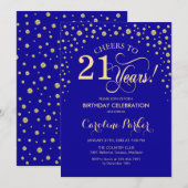21e verjaardag Party uitnodiging - Gold Royal Blue (Voorkant / Achterkant)
