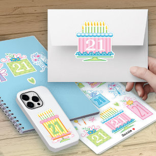 21e verjaardag pasteltaarten en Cadeaus Sticker