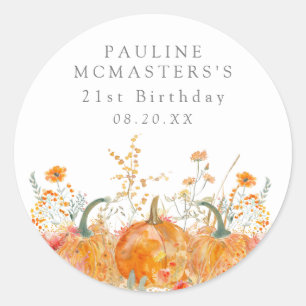 21e Verjaardag Pompoen Wildflower Custom Favor Ronde Sticker