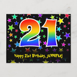 21e Verjaardag: Pret sterren patroon, Regenboog 21 Briefkaart