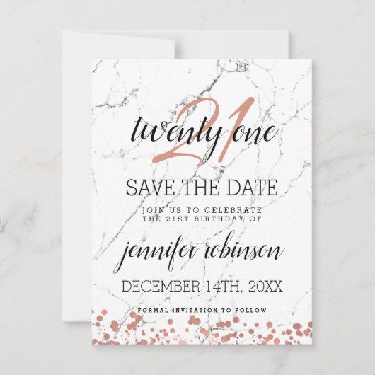 21e verjaardag Red de datum waarop de goudmarmer i Save The Date (Voorkant)