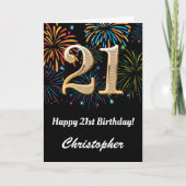 21e verjaardag regenboogvuurwerk zwart en goud kaart (Voorkant)