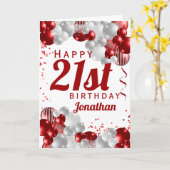 21e verjaardag rode ballonnen kaart (Gele Bloem)