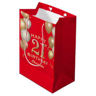 21e verjaardag Rode en gouden ballonnen van de par Medium Cadeauzakje