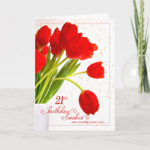 21e verjaardag Rode Tulpen voor haar Kaart