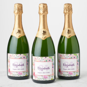 21e verjaardag romantische waterkleurige roze bloe sparkling wijnetiket