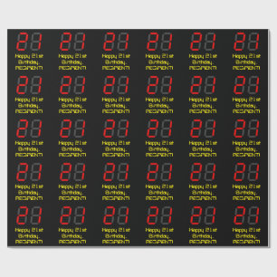 21e verjaardag: Rood digitaal klokstijl "21" + Naa Cadeaupapier