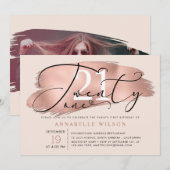 21e verjaardag Roos Gold & roze foto Kaart (Voorkant / Achterkant)