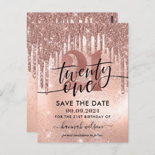 21e verjaardag Roos Gold Save the Date Briefkaart