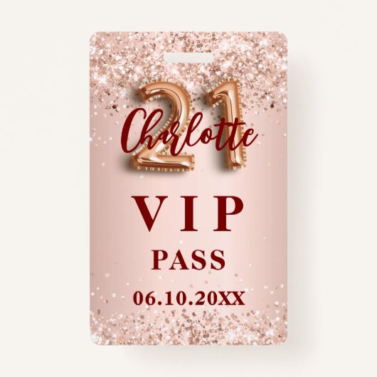 21e verjaardag roos Gold VIP Party Pass Badge (Voorkant)