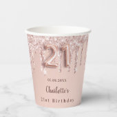 21e verjaardag roos goud glitter druppelt monogram papieren bekers (Voorkant)