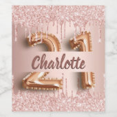 21e verjaardag roos goud glitter monogram luxe wijn etiket (Enkel label)