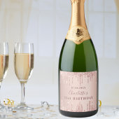 21e verjaardag roos goud glitter monogram sparkling wijnetiket