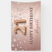 21e verjaardag roos gouden diamanten ballonscript spandoek (Verticaal)