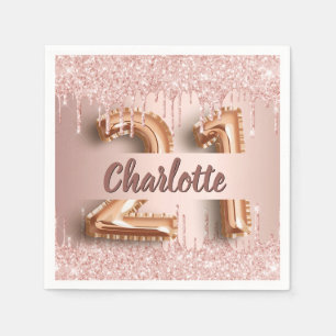 21e verjaardag roos gouden druppels servet