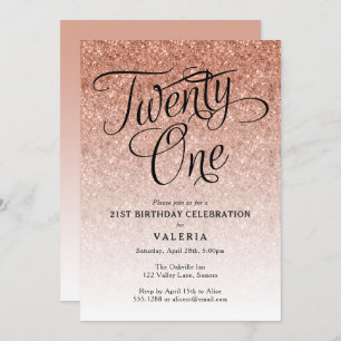 21E Verjaardag Roos Gouden Glitter Invitation Kaart