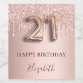 21e verjaardag roos gouden glitter roze ballonstij wijn etiket (Enkel label)