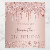 21e verjaardag roos gouden glitter roze sterren wijn etiket (Enkel label)