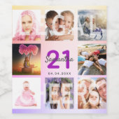 21e verjaardag roos gouden roze paarse foto naam wijn etiket (Enkel label)