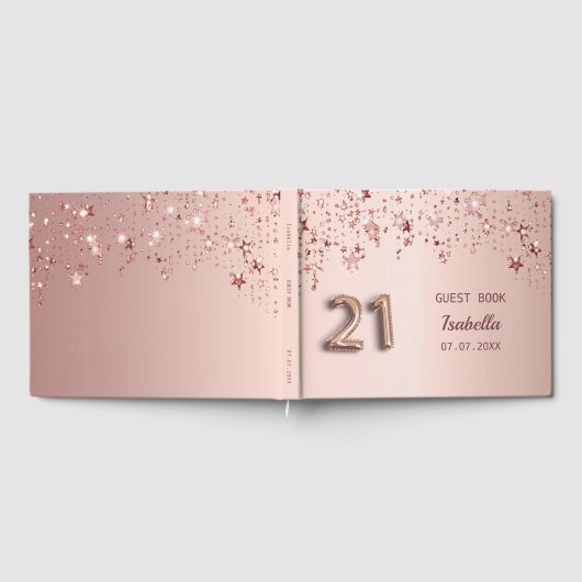 21e verjaardag roos gouden sterren roze gastenboek (Volledig)