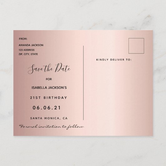 21e verjaardag roos gouden sterren sparen de datum briefkaart (Achterkant)