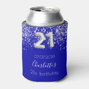 21e verjaardag royal blue Silver glitter name Blikjeskoeler