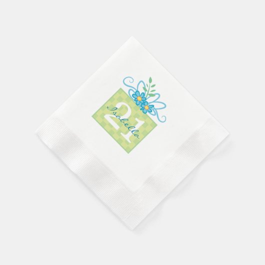 21e Verjaardag Roze Blauwe Cake Aangepaste Naam Servet (Hoek)