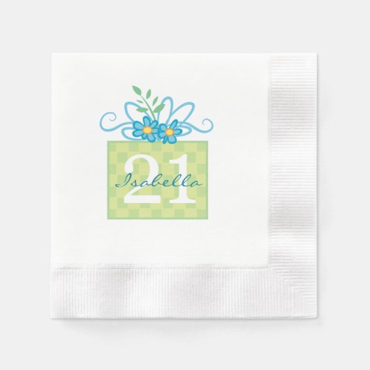 21e Verjaardag Roze Blauwe Cake Aangepaste Naam Servet (Voorkant)