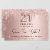 21e verjaardag roze druppels save the date kaart (Voorkant / Achterkant)