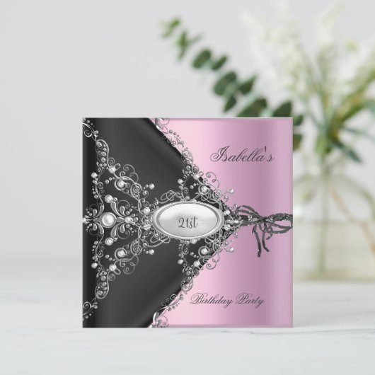 21e verjaardag Roze Elegant Silver White Kaart (Staand voorkant)