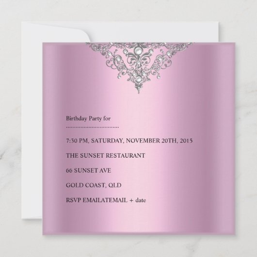 21e verjaardag Roze Elegant Silver White Kaart (Achterkant)