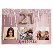 21e verjaardag roze glitter druppelt foto monogram groot cadeauzakje (Achterkant)