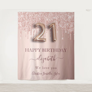 21e verjaardag roze gouden blush glitters vrienden wandkleed