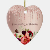 21e verjaardag roze gouden glitters glazuur roze b keramisch ornament (Rechts)