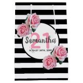 21e verjaardag roze rozen zwarte witte strepen naa medium cadeauzakje (Achterkant)
