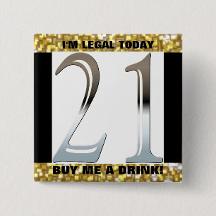 21e verjaardag Silver Number 21 Vierkante Button 5,1 Cm
