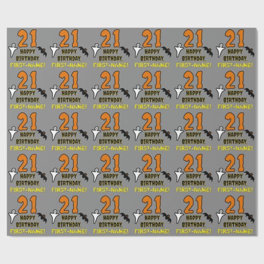 21e verjaardag: Spooky Halloween Thema, aangepaste Cadeaupapier (Vlak)