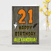 21e verjaardag: Spooky Halloween Thema, aangepaste Kaart (Gele Bloem)